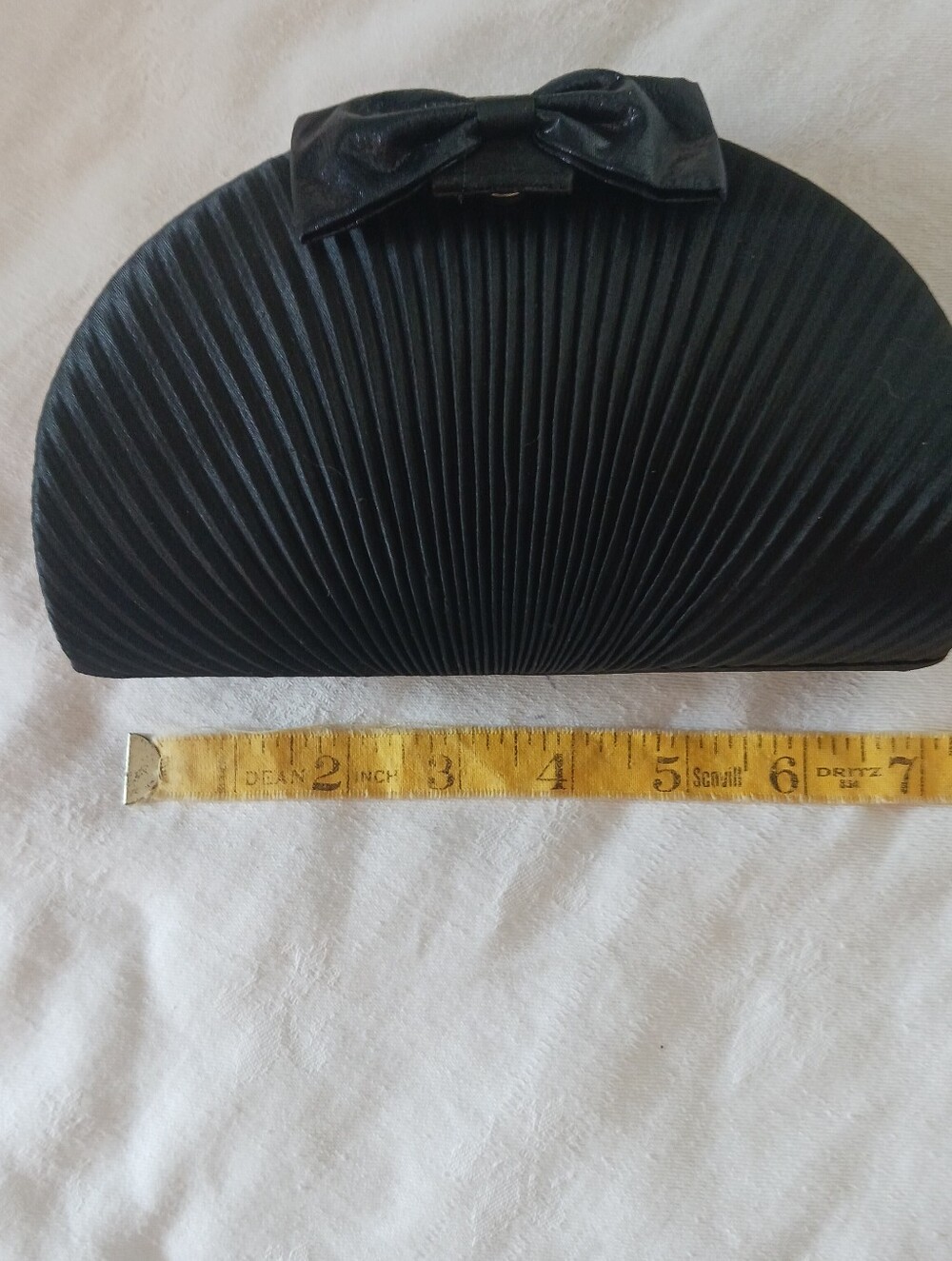 Black Pleated Bow Clutch Handbag
